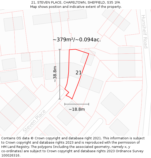 21, STEVEN PLACE, CHAPELTOWN, SHEFFIELD, S35 1FA: Plot and title map