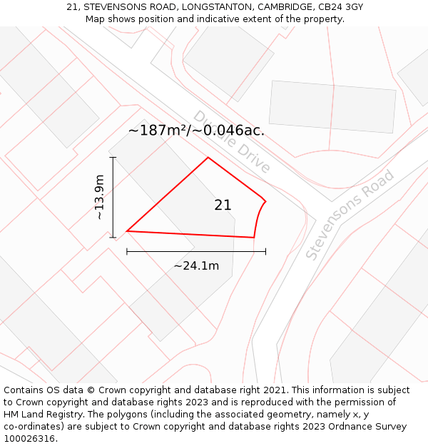 21, STEVENSONS ROAD, LONGSTANTON, CAMBRIDGE, CB24 3GY: Plot and title map