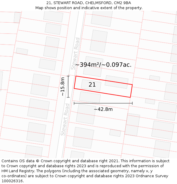 21, STEWART ROAD, CHELMSFORD, CM2 9BA: Plot and title map