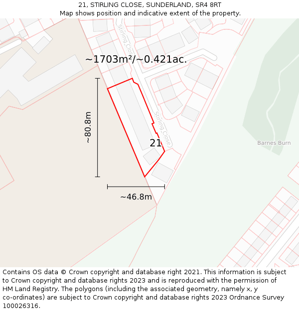 21, STIRLING CLOSE, SUNDERLAND, SR4 8RT: Plot and title map