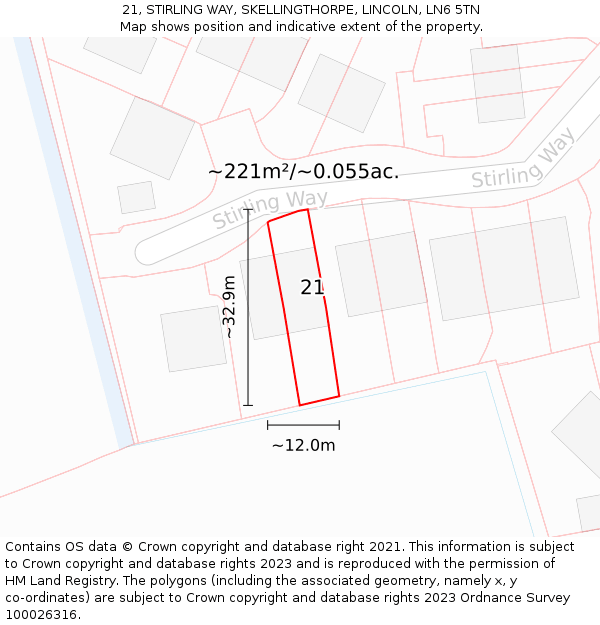 21, STIRLING WAY, SKELLINGTHORPE, LINCOLN, LN6 5TN: Plot and title map