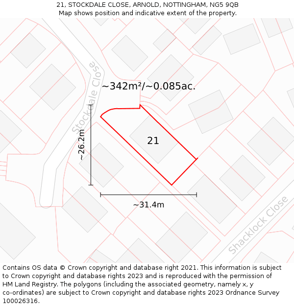 21, STOCKDALE CLOSE, ARNOLD, NOTTINGHAM, NG5 9QB: Plot and title map