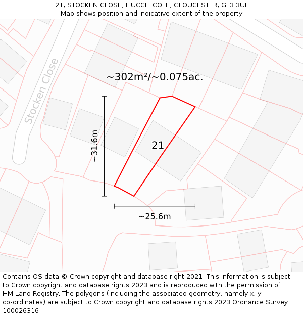 21, STOCKEN CLOSE, HUCCLECOTE, GLOUCESTER, GL3 3UL: Plot and title map