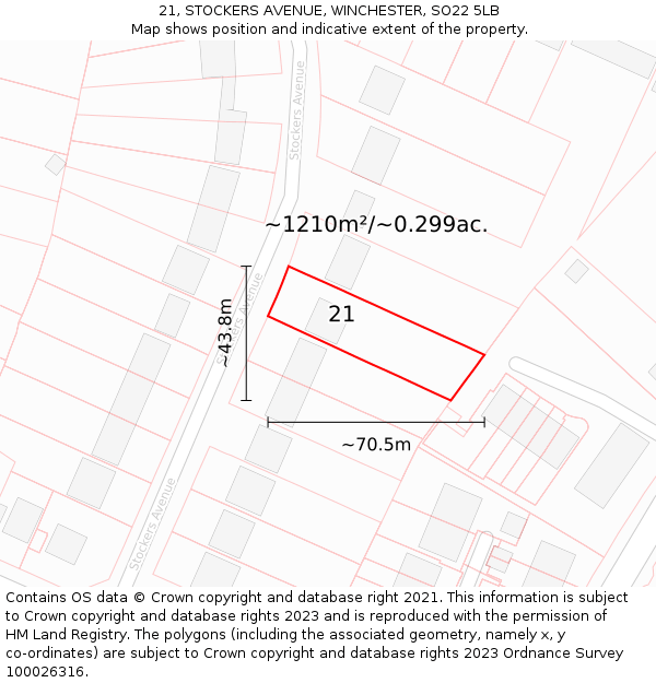 21, STOCKERS AVENUE, WINCHESTER, SO22 5LB: Plot and title map