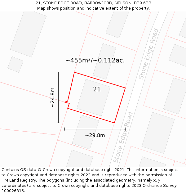 21, STONE EDGE ROAD, BARROWFORD, NELSON, BB9 6BB: Plot and title map