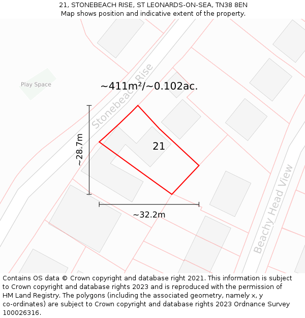 21, STONEBEACH RISE, ST LEONARDS-ON-SEA, TN38 8EN: Plot and title map