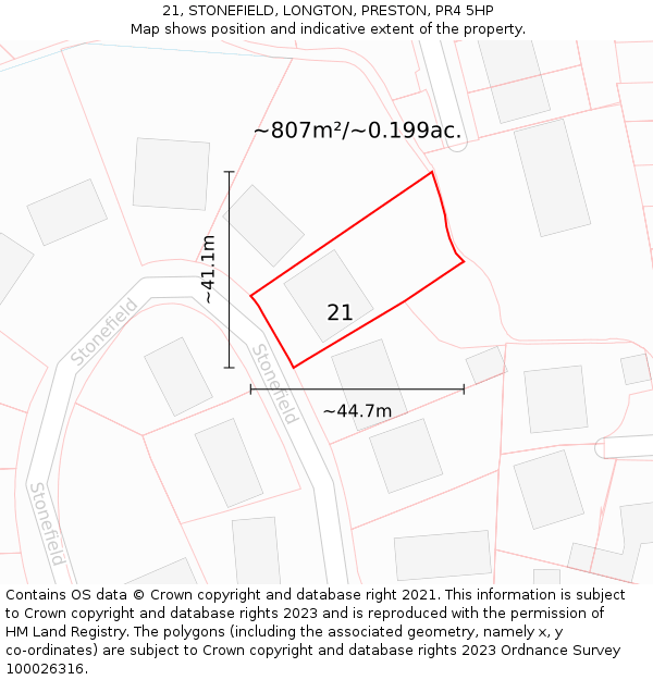 21, STONEFIELD, LONGTON, PRESTON, PR4 5HP: Plot and title map