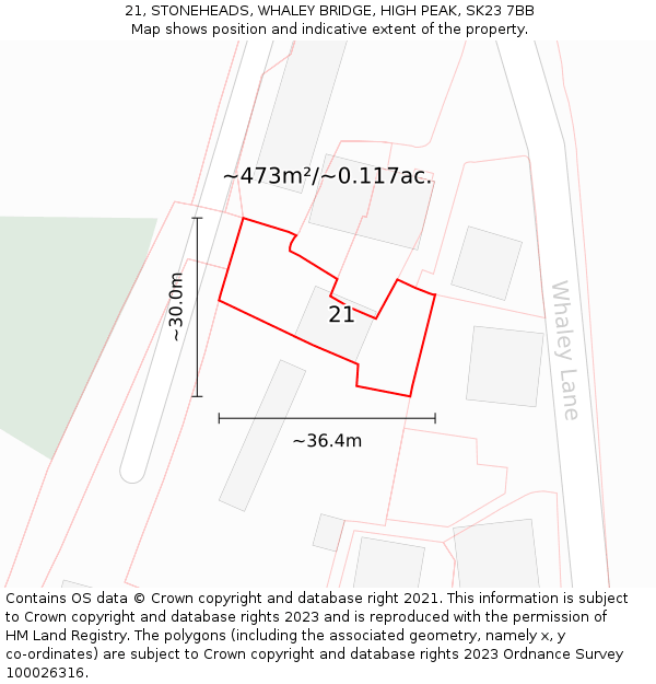 21, STONEHEADS, WHALEY BRIDGE, HIGH PEAK, SK23 7BB: Plot and title map