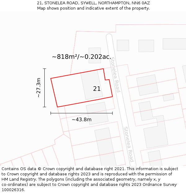 21, STONELEA ROAD, SYWELL, NORTHAMPTON, NN6 0AZ: Plot and title map
