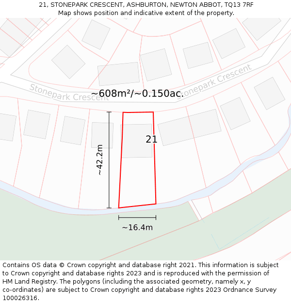 21, STONEPARK CRESCENT, ASHBURTON, NEWTON ABBOT, TQ13 7RF: Plot and title map