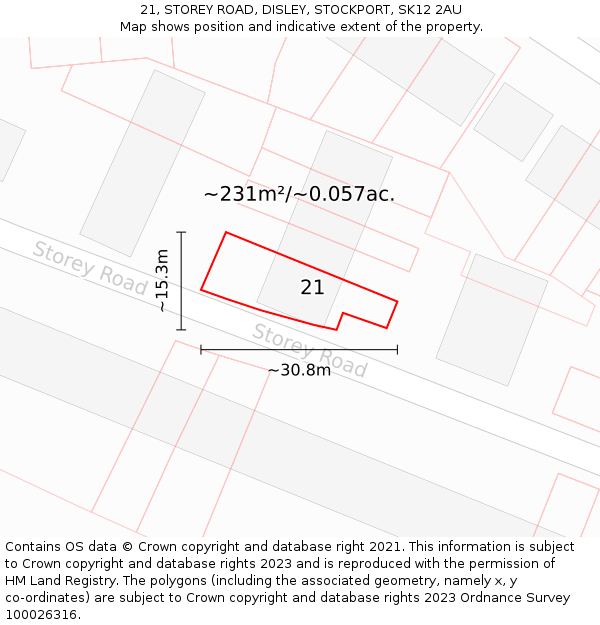 21, STOREY ROAD, DISLEY, STOCKPORT, SK12 2AU: Plot and title map