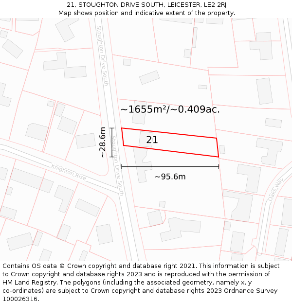 21, STOUGHTON DRIVE SOUTH, LEICESTER, LE2 2RJ: Plot and title map