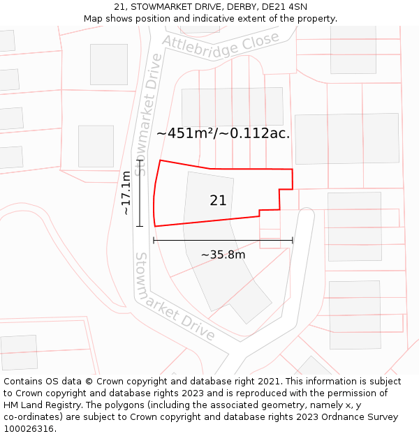 21, STOWMARKET DRIVE, DERBY, DE21 4SN: Plot and title map