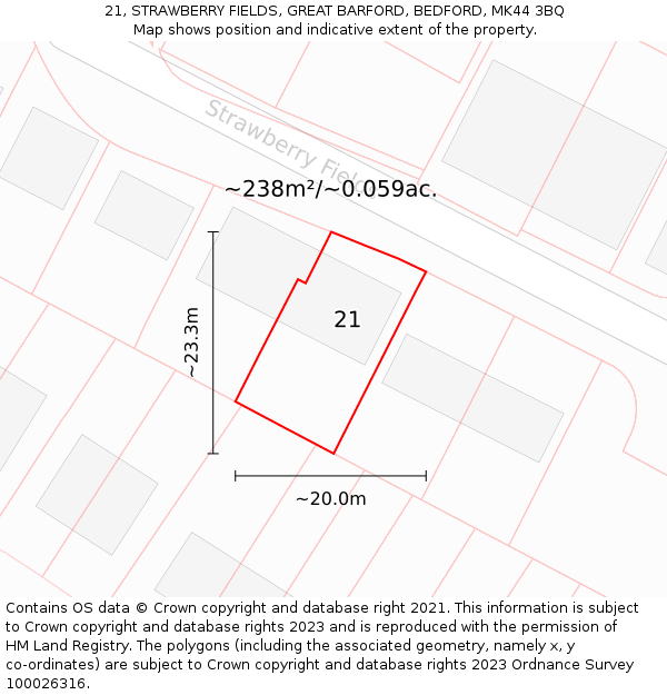 21, STRAWBERRY FIELDS, GREAT BARFORD, BEDFORD, MK44 3BQ: Plot and title map
