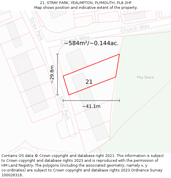 21, STRAY PARK, YEALMPTON, PLYMOUTH, PL8 2HF: Plot and title map