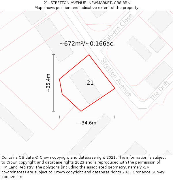 21, STRETTON AVENUE, NEWMARKET, CB8 8BN: Plot and title map