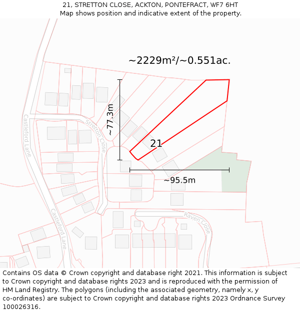 21, STRETTON CLOSE, ACKTON, PONTEFRACT, WF7 6HT: Plot and title map