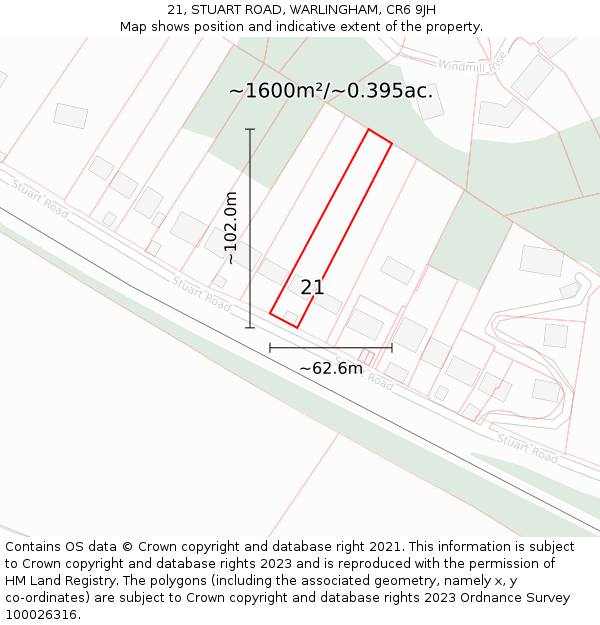 21, STUART ROAD, WARLINGHAM, CR6 9JH: Plot and title map