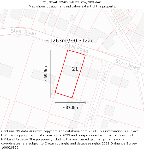 21, STYAL ROAD, WILMSLOW, SK9 4AG: Plot and title map