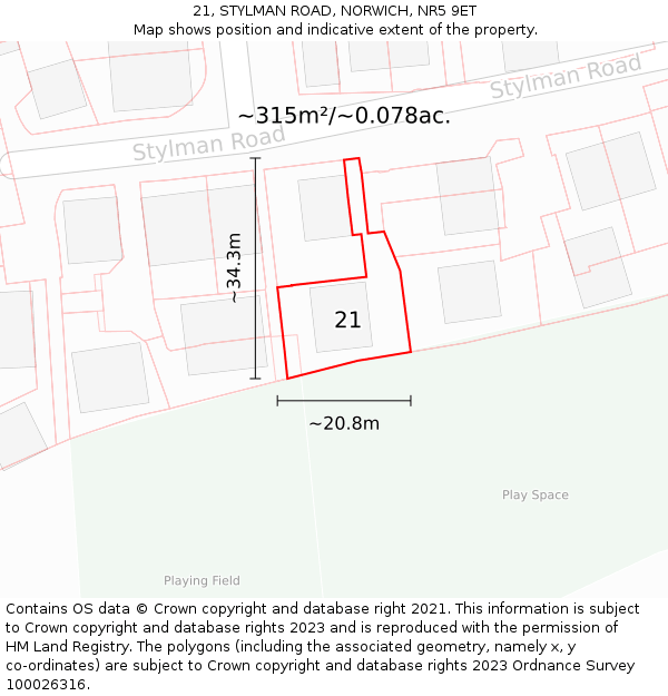 21, STYLMAN ROAD, NORWICH, NR5 9ET: Plot and title map