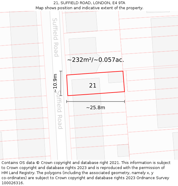 21, SUFFIELD ROAD, LONDON, E4 9TA: Plot and title map