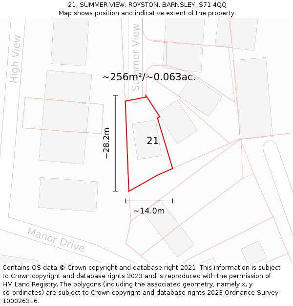 21, SUMMER VIEW, ROYSTON, BARNSLEY, S71 4QQ: Plot and title map