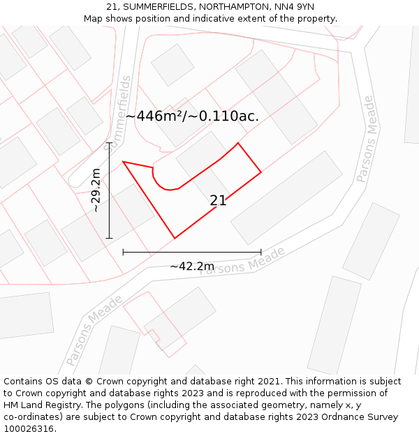 21, SUMMERFIELDS, NORTHAMPTON, NN4 9YN: Plot and title map