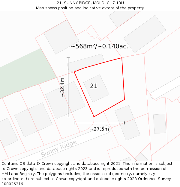 21, SUNNY RIDGE, MOLD, CH7 1RU: Plot and title map
