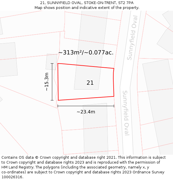21, SUNNYFIELD OVAL, STOKE-ON-TRENT, ST2 7PA: Plot and title map