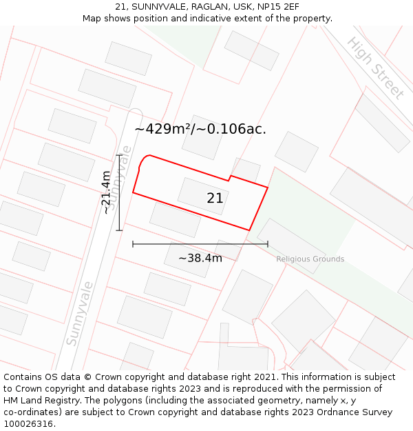 21, SUNNYVALE, RAGLAN, USK, NP15 2EF: Plot and title map