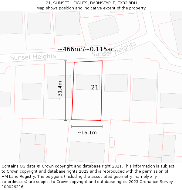 21, SUNSET HEIGHTS, BARNSTAPLE, EX32 8DH: Plot and title map