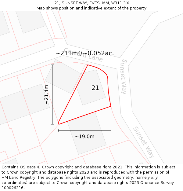 21, SUNSET WAY, EVESHAM, WR11 3JX: Plot and title map