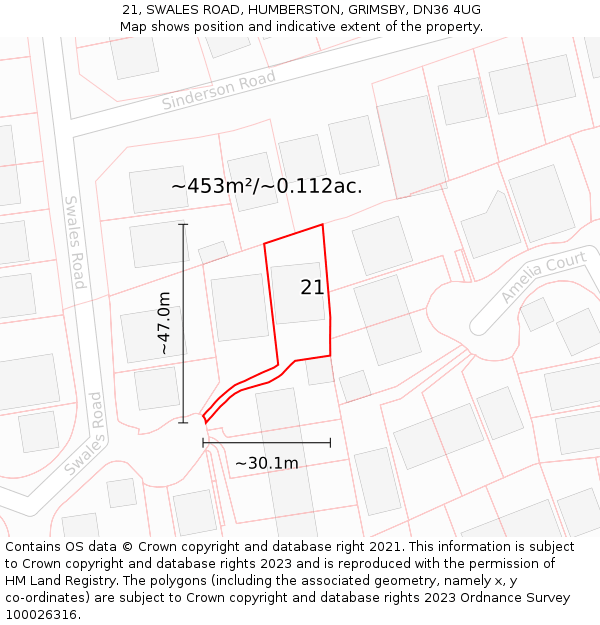21, SWALES ROAD, HUMBERSTON, GRIMSBY, DN36 4UG: Plot and title map