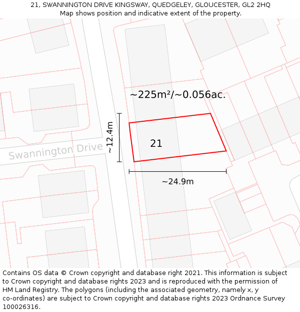 21, SWANNINGTON DRIVE KINGSWAY, QUEDGELEY, GLOUCESTER, GL2 2HQ: Plot and title map
