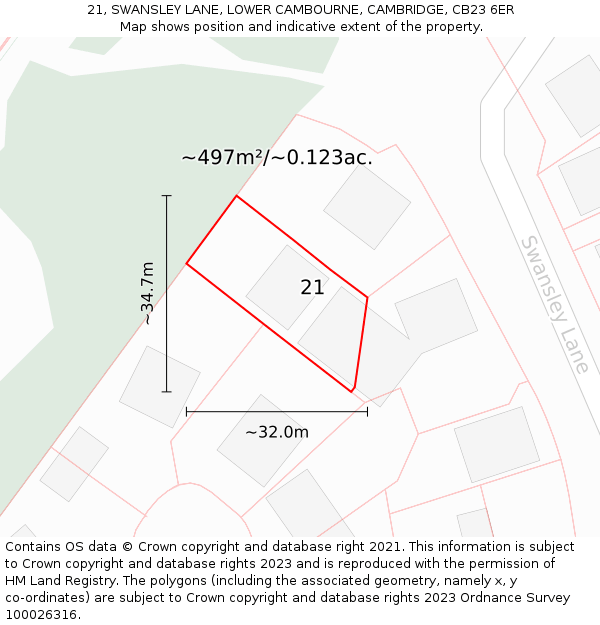 21, SWANSLEY LANE, LOWER CAMBOURNE, CAMBRIDGE, CB23 6ER: Plot and title map