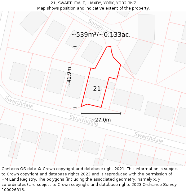 21, SWARTHDALE, HAXBY, YORK, YO32 3NZ: Plot and title map
