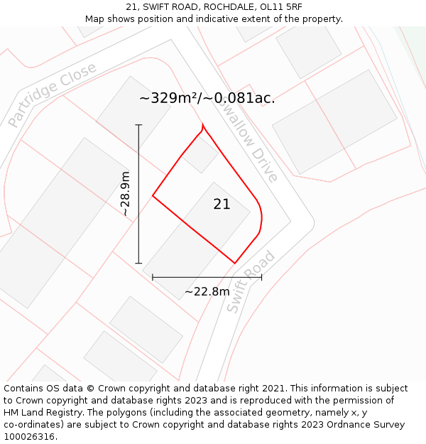 21, SWIFT ROAD, ROCHDALE, OL11 5RF: Plot and title map
