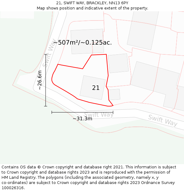 21, SWIFT WAY, BRACKLEY, NN13 6PY: Plot and title map