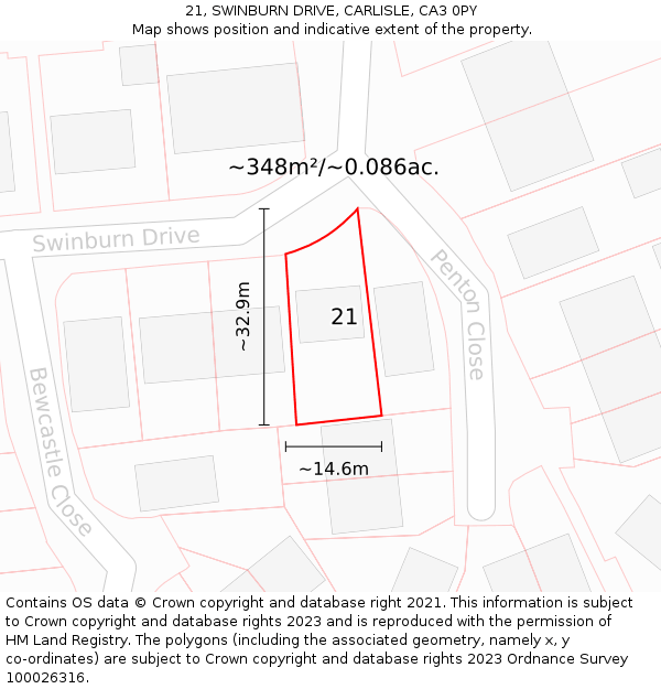 21, SWINBURN DRIVE, CARLISLE, CA3 0PY: Plot and title map