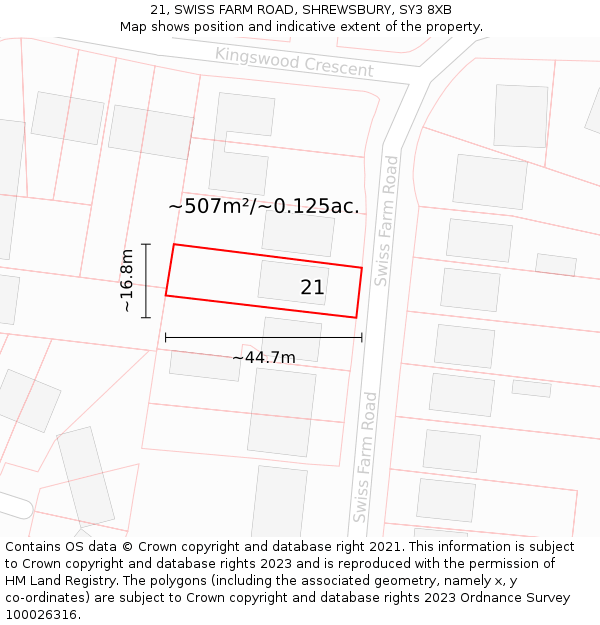 21, SWISS FARM ROAD, SHREWSBURY, SY3 8XB: Plot and title map