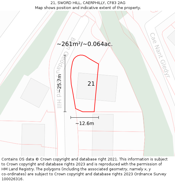 21, SWORD HILL, CAERPHILLY, CF83 2AG: Plot and title map