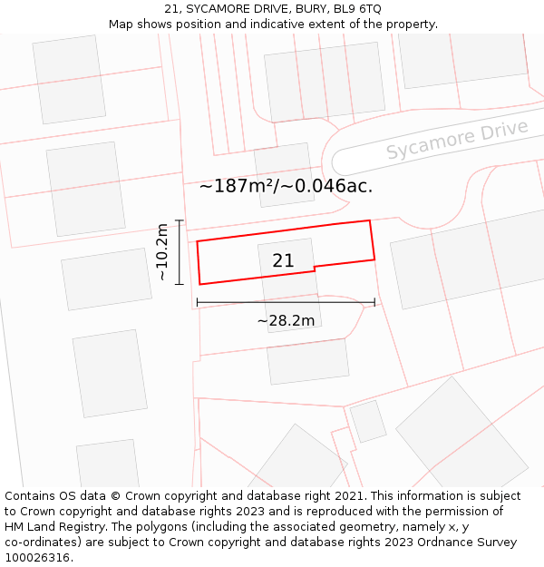 21, SYCAMORE DRIVE, BURY, BL9 6TQ: Plot and title map
