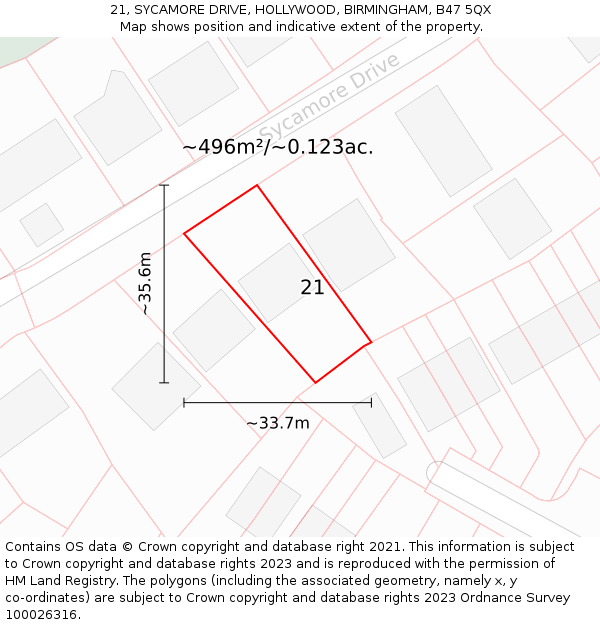 21, SYCAMORE DRIVE, HOLLYWOOD, BIRMINGHAM, B47 5QX: Plot and title map