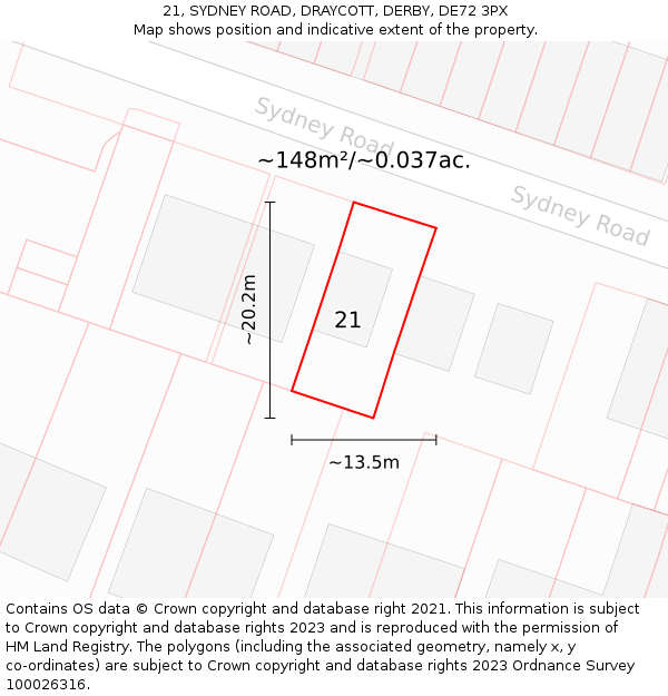 21, SYDNEY ROAD, DRAYCOTT, DERBY, DE72 3PX: Plot and title map