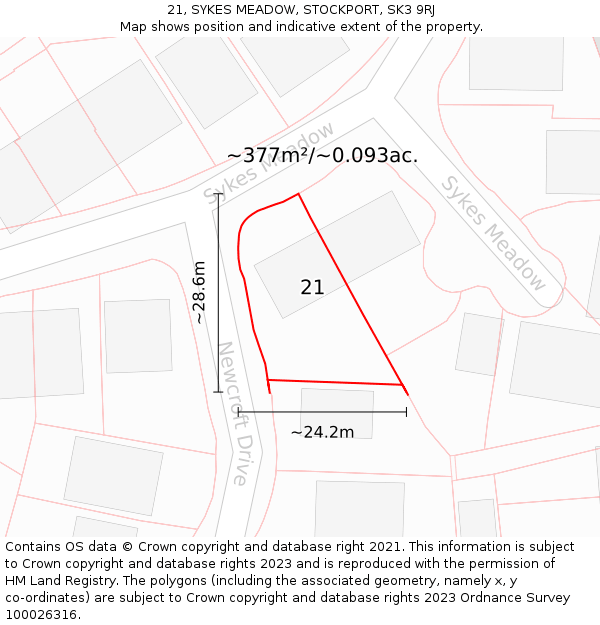 21, SYKES MEADOW, STOCKPORT, SK3 9RJ: Plot and title map