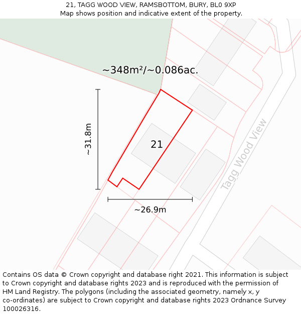 21, TAGG WOOD VIEW, RAMSBOTTOM, BURY, BL0 9XP: Plot and title map