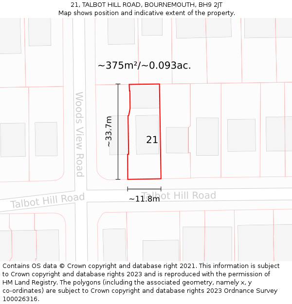 21, TALBOT HILL ROAD, BOURNEMOUTH, BH9 2JT: Plot and title map
