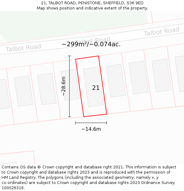 21, TALBOT ROAD, PENISTONE, SHEFFIELD, S36 9ED: Plot and title map