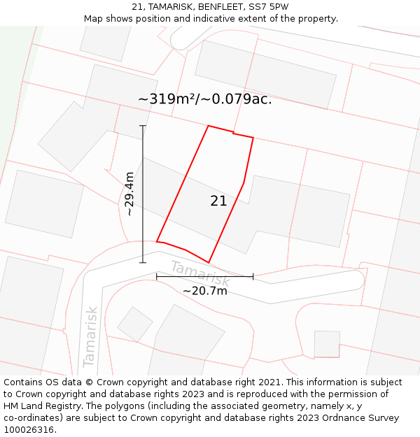 21, TAMARISK, BENFLEET, SS7 5PW: Plot and title map