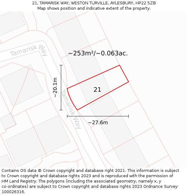 21, TAMARISK WAY, WESTON TURVILLE, AYLESBURY, HP22 5ZB: Plot and title map